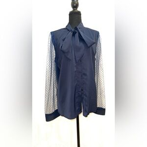 SHEIN LUNE Contrast Polka Dot Mesh Tie Neck Blouse - New; no tags - never worn